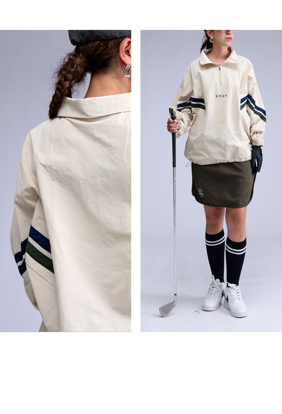 LINKS レディース ANTIQUA GOLF×STCH 配色ラインプルオーバー 送料無料・(100