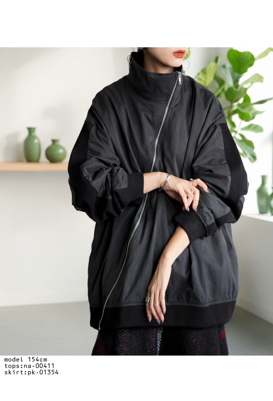 斜めジップ 配色ライン ブルゾン レディース 羽織り 送料無料・メール