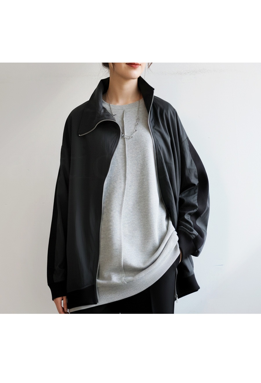 斜めジップ 配色ライン ブルゾン レディース 羽織り 送料無料・メール