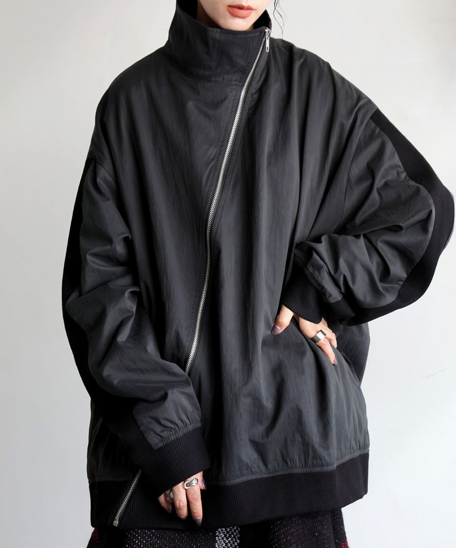 斜めジップ 配色ライン ブルゾン レディース 羽織り 送料無料・メール