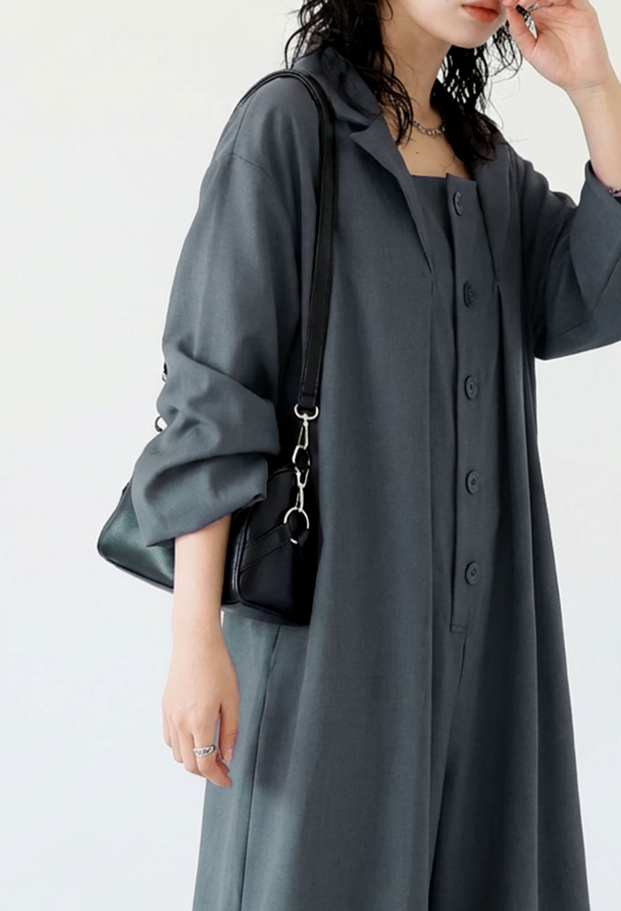 テーラードカラー オールインワン レディース 長袖 送料無料・メール便