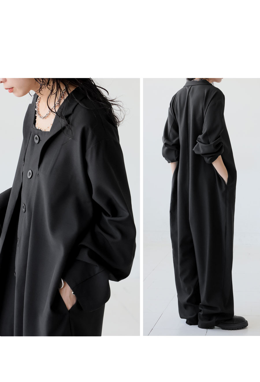 テーラードカラー オールインワン レディース 長袖 送料無料・メール便