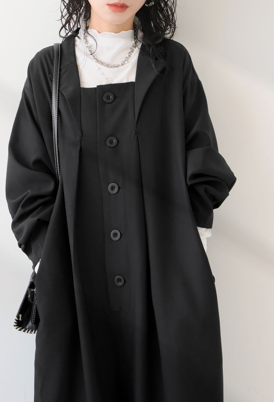 テーラードカラー オールインワン レディース 長袖 送料無料・メール便