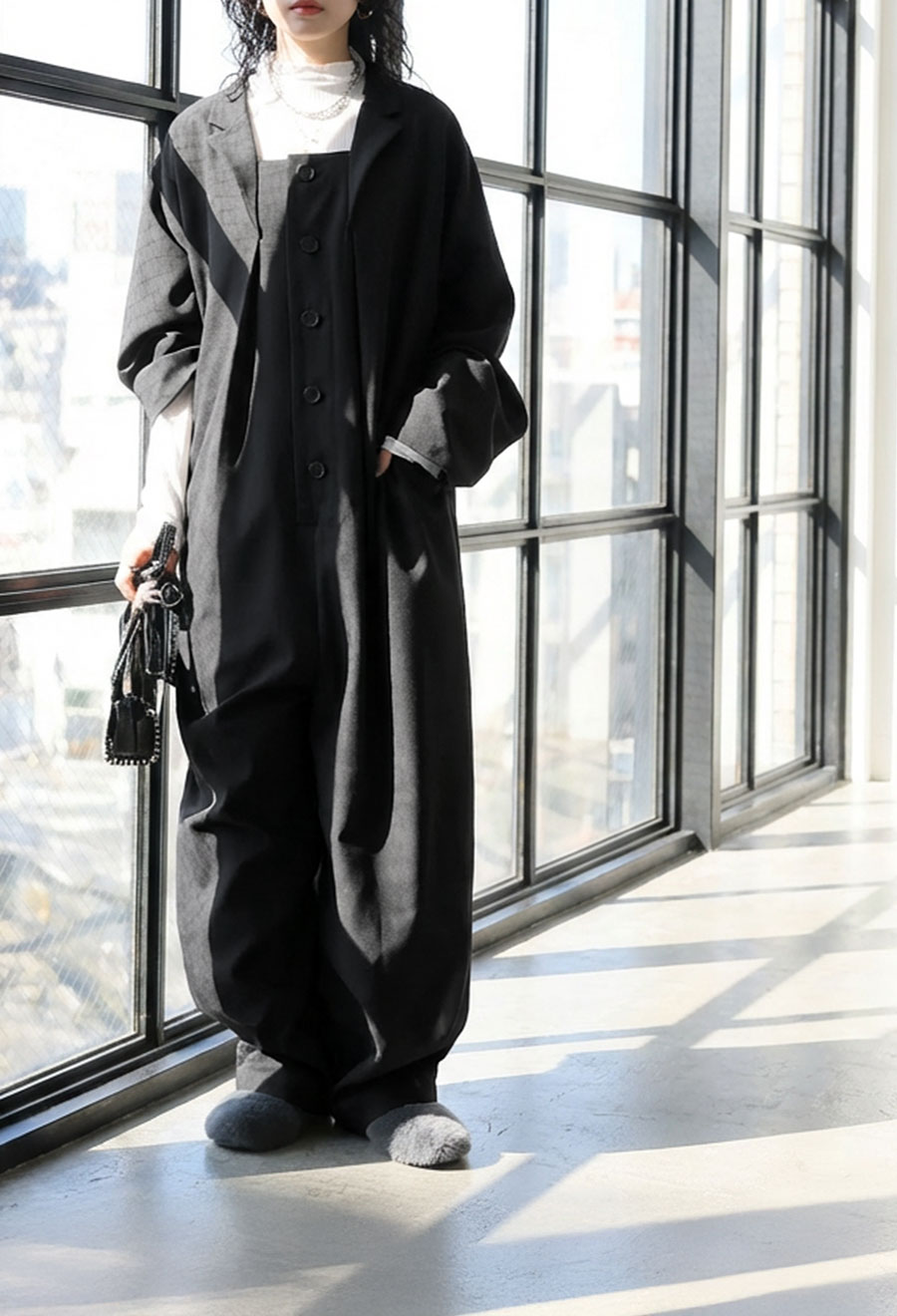 テーラードカラー オールインワン レディース 長袖 送料無料・メール便