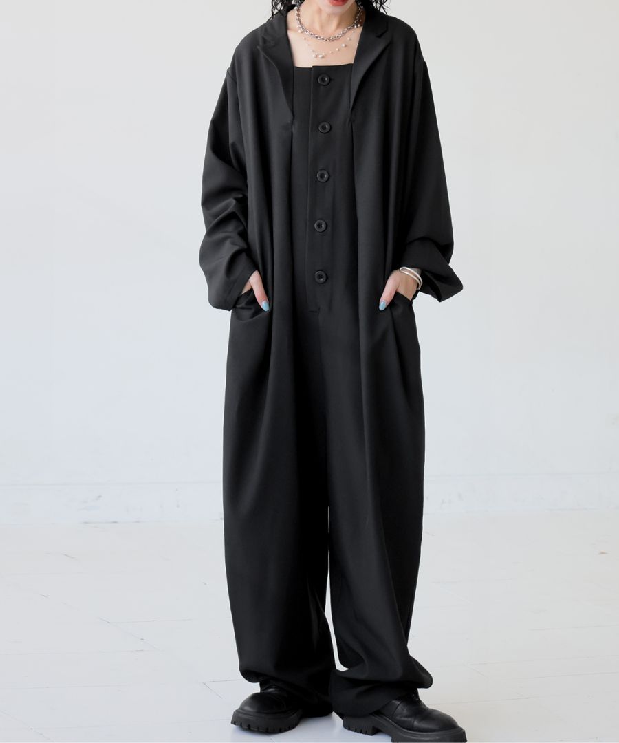 テーラードカラー オールインワン レディース 長袖 送料無料・メール便