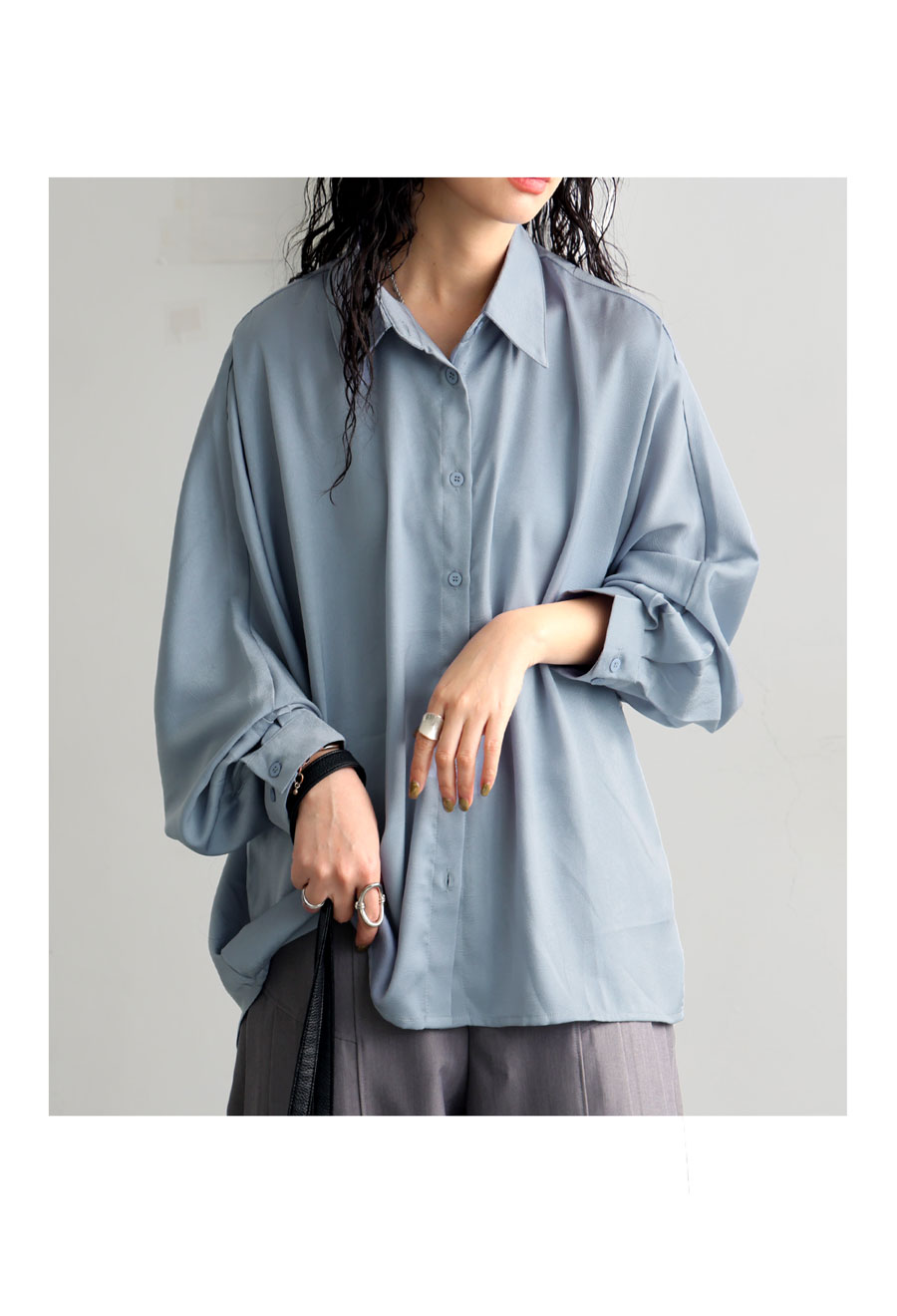 シボ感シャツ シャツ レディース トップス 長袖 無地 送料無料