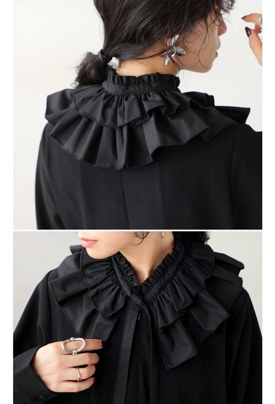 2WAY ティアード付け襟 つけ襟 レディース 付け襟 無地・(50)メール便