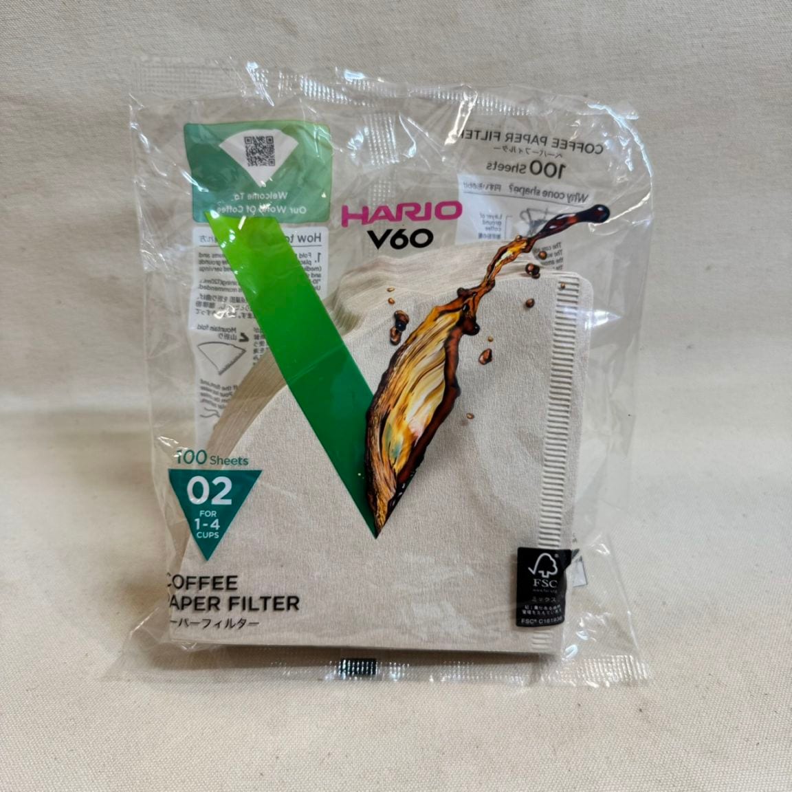 HARIO V60-02用ペーパーフィルター【未晒し】・1-4杯用100枚