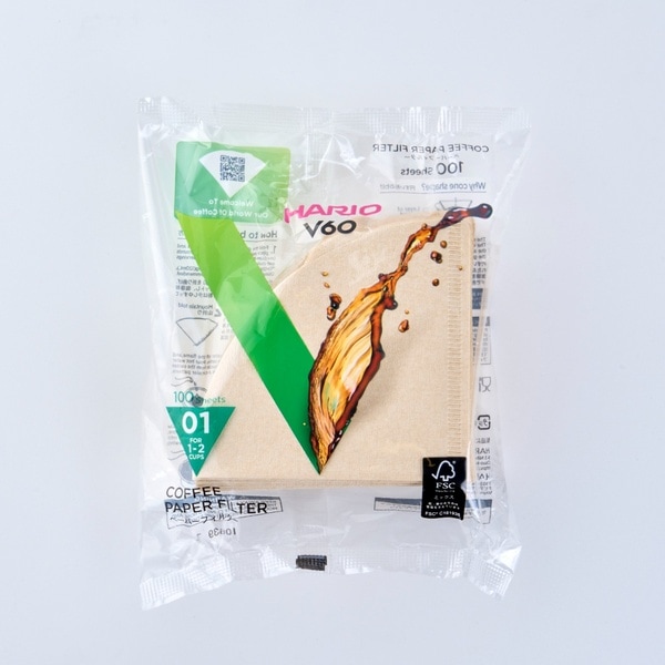 HARIO V60-01用ペーパーフィルター【未晒し】1-2杯用100枚