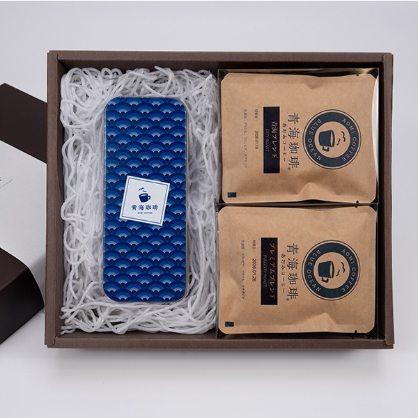 【ギフトBOX】クッキー缶とドリップバッグ（青海ブレンド5P、プレミアムブレンド5P）セット