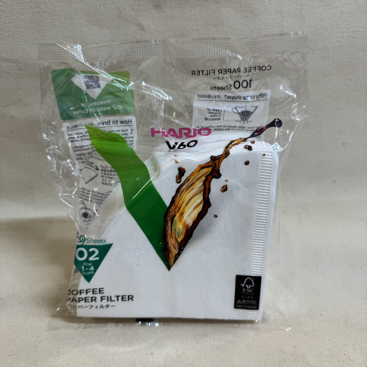 HARIO V60-02用ペーパーフィルター【漂白】・1-4杯用100枚