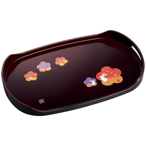 紀州塗 宴うさぎ 溜塗長手盆(尺五)