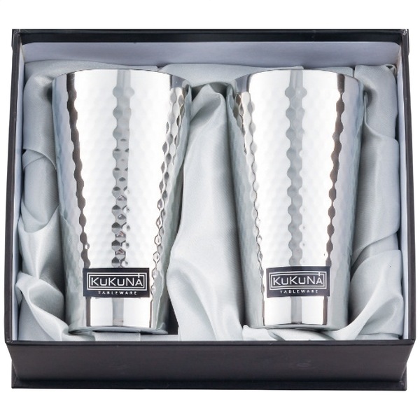 ククナ ステンレスタンブラー350ml2客セット(ミラー､槌目仕上げ)