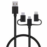 ELECOM ���쥳�� MPA-AMBLCAD03BK ���ώ��Ď̎�����USB�����̎ގ� 3in1 microUSB+Type-C+Lightning 0.3m �̎ގ׎��� �ڥ���󥻥��Բġ��̳�ƻ����Υ�������Բġ�