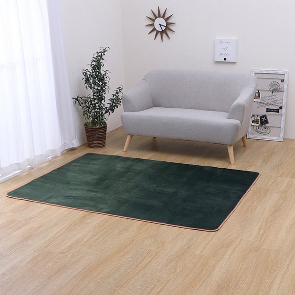 ラグ カーペット ホットカバー対応 無地 シンプル 洗濯可能 グリーン 約2畳 約185×185cm -お取り寄せ品- 【メーカー直送のため代引・日時指定・北海道沖縄離島不可】