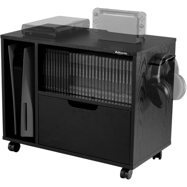 Bauhutte ゲーム機収納ラック キャビネットタイプ ブラック BHS-640G-BK 幅25.5x奥行60x高さ68.5～91.5cm(伸縮機能) 【代引・日時指定・キャンセル不可・北海道沖縄離島配送不可】 -メーカー直送- ※メーカー在庫潤沢