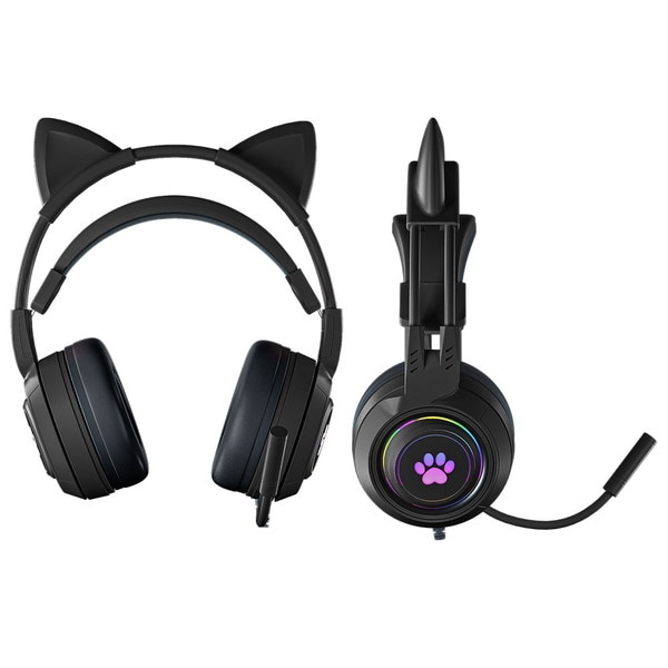 AREA 猫耳ヘッドフォン ブラック MS-MIMI01-BK 猫耳着脱/音量調整/マイクミュート可能 RGB発光 エアリア 【キャンセル不可・北海道沖縄離島配送不可】 -お取り寄せ-