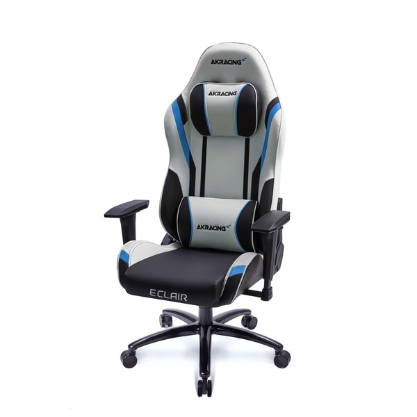 AKRacing ゲーミングチェア Eclair ブルー AKR-ECLAIR-BLUE コンパクト設計 大判ヘッドレスト ホワイト基調 【代引・日時指定・キャンセル不可・北海道沖縄離島配送不可】 -お取り寄せ-