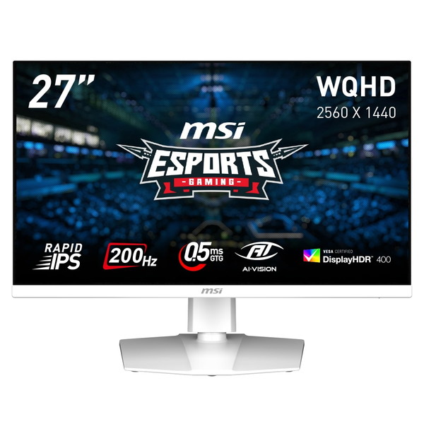 MSI ゲーミングモニタ― MAG-274QRFW-E20 27インチ WQHD(2,560 × 1,440) リフレッシュレート200Hz 速度0.5ms(GTG、最小値)VESA100 RAPID IPSパネル DisplayHDR 400 AIビジョン コントラスト比1,000:1 Adaptive-Sync