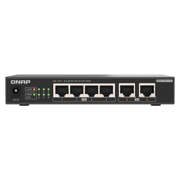 QNAP マルチギグアンマネージドスイッチ QSW-2104-2T-R2 4 x 2.5GbE + と 2 x 10GbE  高速ネットワーキングにアップグレード マルチギガ速度 ポート数：4+2 スイッチングファブリック：60 Gbps 【お取り寄せ商品です/納期都度対応】