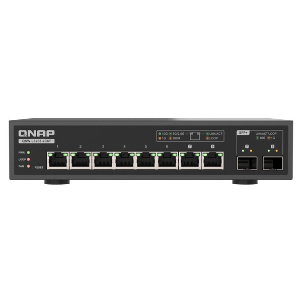 QNAP ライトマネージドスイッチ QSW-L3208-2C6T 8 つのフル10GbEマルチギガファイバーポート【お取り寄せ商品です/納期都度対応】