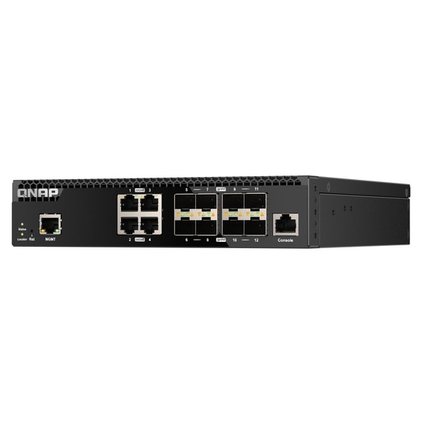 QNAP マネージドスイッチ QSW-M3212R-8S4T 高速ネットワーク用 ハーフワイドラックマウント型 フル 10GbE L2 8 x 10GbE SFP + / 4 x 10GbE RJ45 スイッチングファブリック：240 Gbps 電源内蔵【お取り寄せ商品です/納期都度対応】