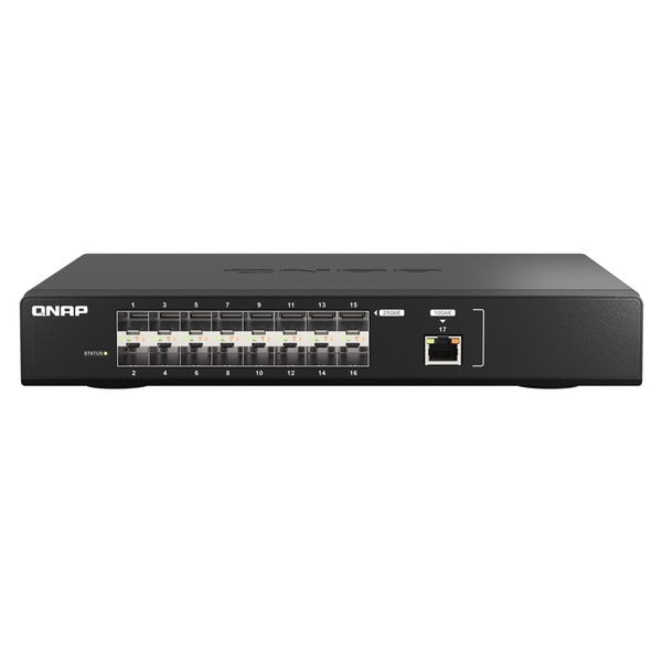 QNAP ファイバーマネージドスイッチ QSW-M5216-1T 16 x 25GbE SFP28 / 1 x 10GbE NBASE-Tポート バックボーンネットワークに最適な10GbE接続 スイッチングファブリック ： 820 Gbps 電源内蔵【お取り寄せ商品です/納期都度対応】