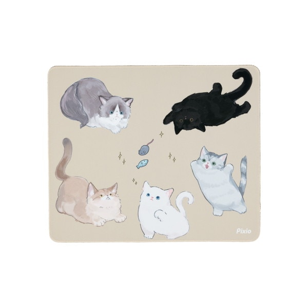Pixio ゲーミングマウスパッド Mサイズ ねこ日和 360×300mm イラスト 猫 ブラウン ベージュ PXMP056M 【キャンセル不可・北海道沖縄離島配送不可】