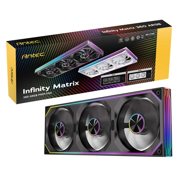 ANTEC PCケースファン Infinity Matrix 360 ARGB ブラック IM 360 ARGB 4側面インフィニティミラーデザイン 3連一体型シングルフレーム 360mmケースファン 28mm厚 PWM対応 高風量【キャンセル不可・北海道沖縄離島配送不可】