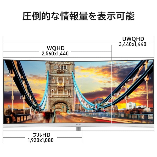 MSI 34インチのウルトラワイド画面 滑らかな120Hz表示でマルチタスクが捗るビジネスモニター PRO MP341CQW E12 34インチ UWQHD 3,440× 1,440 120Hz 1ms (MPRT) アンチフリッカー ブルーライトカット スピーカー (2W + 2W) Adaptive-Sync Eye-Q Check PIP PBP HDR VESA100