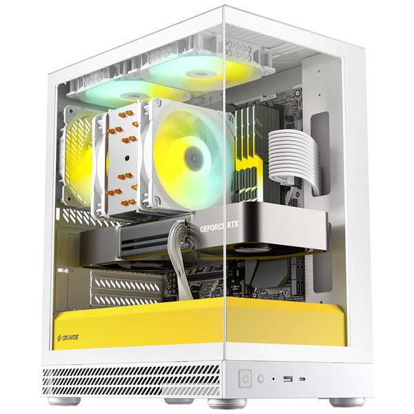 Okinos �ԥ顼�쥹PC������ Aqua UNO Yolk (White/Yellow) �ߥ˥�� 120 mm ARGB�ե���3��ɸ�����/ ����ե��å��ܡ�������Ÿ��� ���������/ ����309 mm�ޤ� ��ĥ�����ɥ��ڡ�������/ �ۥ磻�ȥ������� �ڥ���󥻥��Բġ��̳�ƻ����Υ�������Բġ�