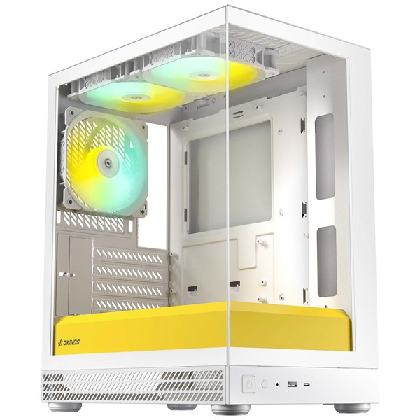Okinos �ԥ顼�쥹PC������ Aqua UNO Yolk (White/Yellow) �ߥ˥�� 120 mm ARGB�ե���3��ɸ�����/ ����ե��å��ܡ�������Ÿ��� ���������/ ����309 mm�ޤ� ��ĥ�����ɥ��ڡ�������/ �ۥ磻�ȥ������� �ڥ���󥻥��Բġ��̳�ƻ����Υ�������Բġ�
