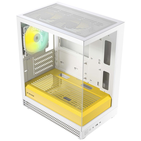 Okinos �ԥ顼�쥹PC������ Aqua UNO Yolk (White/Yellow) �ߥ˥�� 120 mm ARGB�ե���3��ɸ�����/ ����ե��å��ܡ�������Ÿ��� ���������/ ����309 mm�ޤ� ��ĥ�����ɥ��ڡ�������/ �ۥ磻�ȥ������� �ڥ���󥻥��Բġ��̳�ƻ����Υ�������Բġ�
