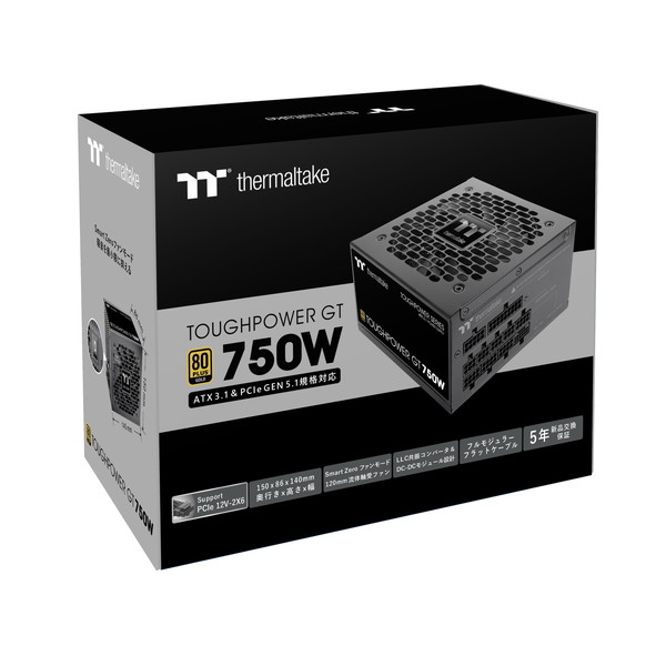 Thermaltake �����ޥ�ƥ���  TOUGHPOWER GT/0750W ATX3.1 PS-TPT-0750FNFAGJ-3 �Ÿ���˥å� �֥�å� 750W ATX 3.1 80PLUS GOLDǧ�� PCI Express 5.1�б� �ڥ���󥻥��Բġ��̳�ƻ����Υ�������Բġ� -������-