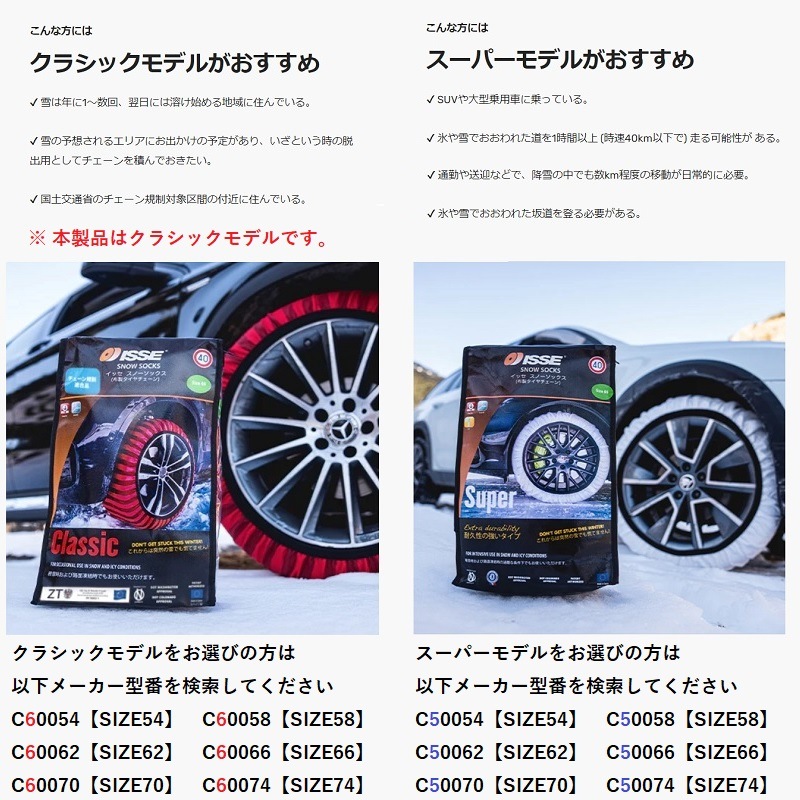 イッセ スノーソックス スーパー SIZE62 16インチ 195/55R16 ISSE ISSE イッセ スノーソックス スーパー 布製 タイヤチェーン サイズ 62