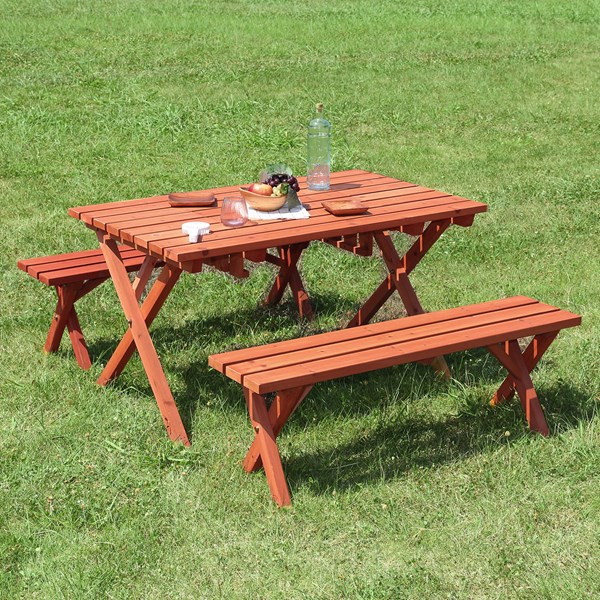 不二貿易 杉材 BBQテーブル&ベンチセット (コンロスペース付) SD09-1032BR 商品コード81761【代引・日時指定・キャンセル不可・北海道沖縄離島配送不可】 -お取リ寄せ-