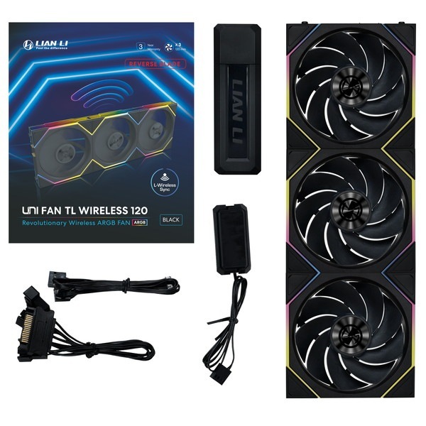 LIAN LI �磻��쥹 ARGB�ե��� UNI FAN TL Wireless Reverse 120 Black (3pcs) 12RTL1W3B �ղ�ž 3�ĥѥå� �֥�å� �ڥ���󥻥��Բġ��̳�ƻ����Υ�������Բġ�