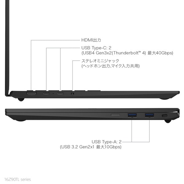 LGエレクトロニクス ノートパソコン LG gram 16 16Z90TL-VP55J 軽量1,239g 16インチ 2560×1600 Core Ultra 5 226V メモリ:16GB SSD:512GB Windows 11 Pro オブシディアンブラック 日本語キーボード