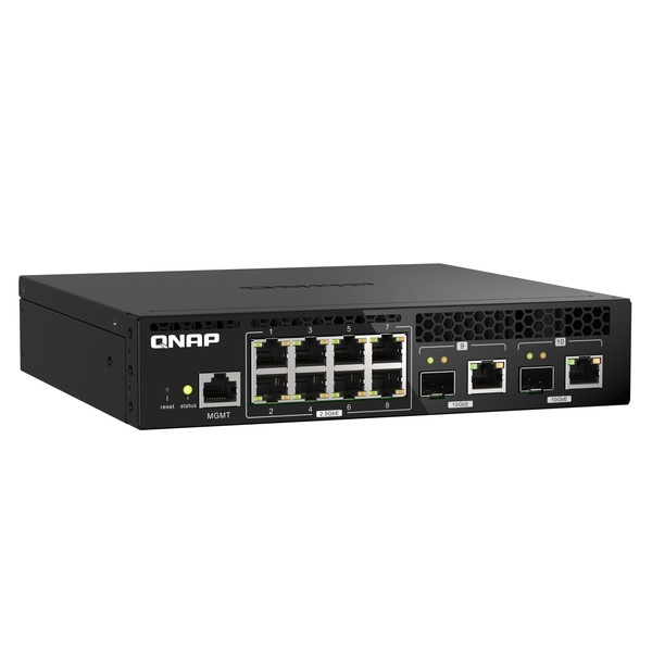 QNAP マネージドスイッチ QSW-M2108R-2C ハーフ幅ラックマウント エントリーレベル10GbEおよび2.5GbE Layer 2 ポート数:8+2 スイッチングファブリック:80 Gbps 電源内蔵【お取り寄せ商品です/納期都度対応】