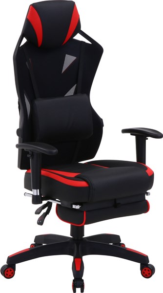 不二貿易 メッシュゲーミングチェア レイズ フットレスト付キRD YF922CW foot 商品コード19429【代引・日時指定・キャンセル不可・北海道沖縄離島配送不可】 -お取リ寄せ-