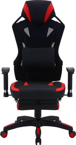 不二貿易 メッシュゲーミングチェア レイズ フットレスト付キRD YF922CW foot 商品コード19429【代引・日時指定・キャンセル不可・北海道沖縄離島配送不可】 -お取リ寄せ-