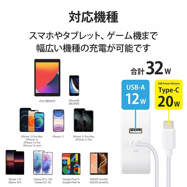 ELECOM ���쥳�� MPA-ACCP19WF AC���Ŵ� ���ώΎ����̎ގڎ����� USB Power Delivery��� 20W+12W USB-C�����̎ގٰ��η� 1.5m USB-A1�Ύߎ��� �Ύ܎��Ď̎����� �ڥ���󥻥��Բġ��̳�ƻ����Υ�������Բġ�