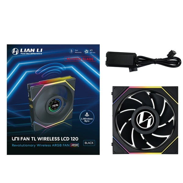 LIAN LI �磻��쥹 ARGB�ե��� UNI FAN TL Wireless LCD Reverse 120 Black (1pcs) 12RTLLCD1W1B LCD��� �ղ�ž 1�ĥѥå� �֥�å� �ڥ���󥻥��Բġ��̳�ƻ����Υ�������Բġ�