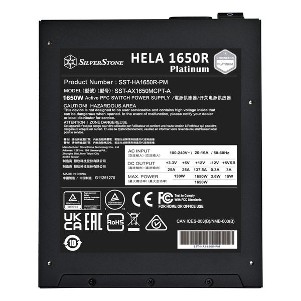 Silverstone PC�Ÿ� HELA 1650R Platinum SST-HA1650R-PM Cybenetics Platinumǧ�� 1650W ATX SST-HA1650R-PM ATX 3.1 PCIe Gen 5 ���ʼ��ե�⥸��顼ATX�Ÿ� ��������������ꡦ����󥻥��Բġ��̳�ƻ����Υ�������Բġ�