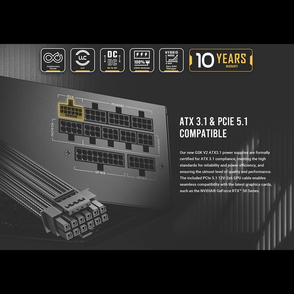 Antec �Ÿ���˥å� GSK750 V2 ATX3.1 ���Ψ���ѵ� 80PLUS GOLD ǧ�ڼ��� 120 mm�ե������ ATX 3.1 PCIe 5.1�б��ե�⥸��顼���Ÿ� ����140 mm ����ѥ��� �ե�⥸��顼�����֥� �����������˺�Ŭ 10ǯ�ݾڡڥ���󥻥��Բġ��̳�ƻ����Υ�������Բġ�