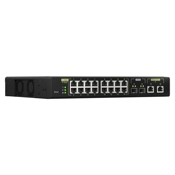 QNAP マネージドスイッチ QSW-M2116P-2T2S Wi-Fi 6世代対応 30W 16 x 2.5GbE PoE+ / 2 x 90W 10GbE PoE++ スイッチングファブリック : 160 Gbps PoE対応 電源内蔵【お取り寄せ商品です/納期都度対応】