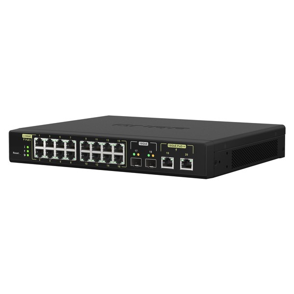 QNAP マネージドスイッチ QSW-M2116P-2T2S Wi-Fi 6世代対応 30W 16 x 2.5GbE PoE+ / 2 x 90W 10GbE PoE++ スイッチングファブリック : 160 Gbps PoE対応 電源内蔵【お取り寄せ商品です/納期都度対応】