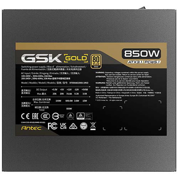 Antec �Ÿ���˥å� GSK850 V2 ATX3.1 ���Ψ���ѵ� 80PLUS GOLD ǧ�ڼ��� 120 mm�ե������ ATX 3.1 PCIe 5.1�б��ե�⥸��顼���Ÿ� ����140 mm ����ѥ��� �ե�⥸��顼�����֥� �����������˺�Ŭ 10ǯ�ݾڡڥ���󥻥��Բġ��̳�ƻ����Υ�������Բġ�