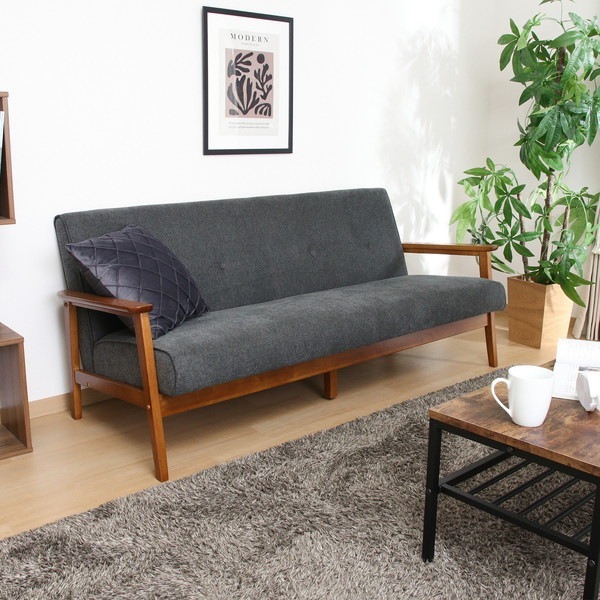 厚手ファブリックソファ ミート 3P グレー 厚手ファブリックソファ ミート 3P グレー