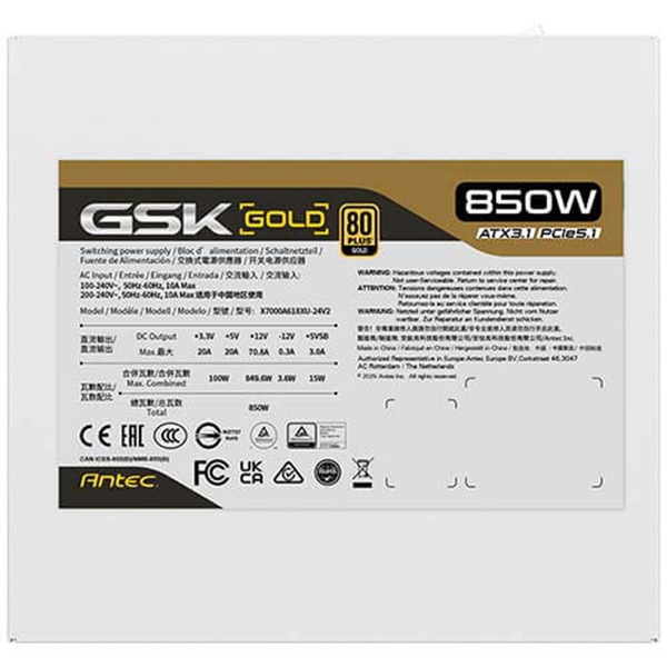 Antec �Ÿ���˥å� GSK850 V2 White ATX3.1 ���Ψ���ѵ� 80PLUS GOLD ǧ�ڼ��� 120 mm�ե������ ATX 3.1 PCIe 5.1�б��ե�⥸��顼���Ÿ� ����140 mm ����ѥ��� �ե�⥸��顼�����֥� �����������˺�Ŭ 10ǯ�ݾ� �ۥ磻�ȡڥ���󥻥��Բġ��̳�ƻ����Υ�������Բġ�